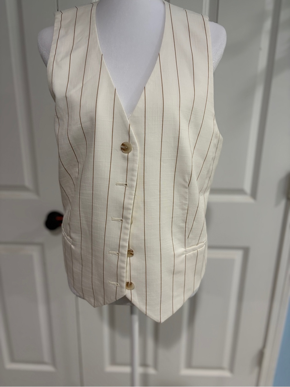 Anne Klein White Vest with Brown Pinstripes